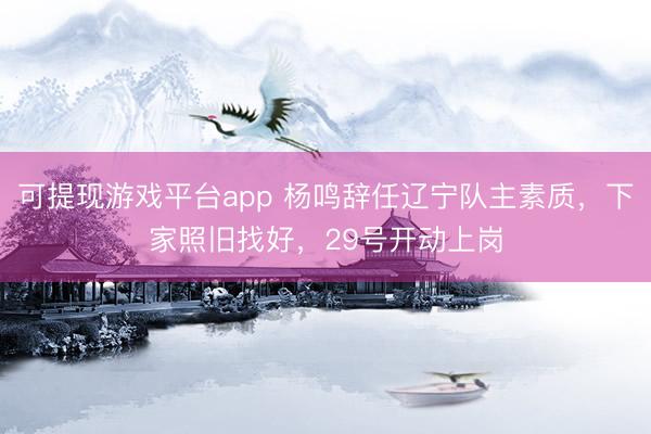 可提现游戏平台app 杨鸣辞任辽宁队主素质，下家照旧找好，29号开动上岗