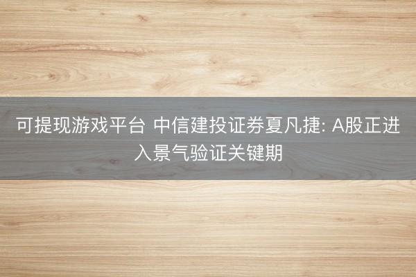 可提现游戏平台 中信建投证券夏凡捷: A股正进入景气验证关键期