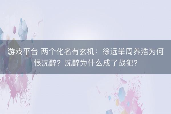 游戏平台 两个化名有玄机：徐远举周养浩为何恨沈醉？沈醉为什么成了战犯？