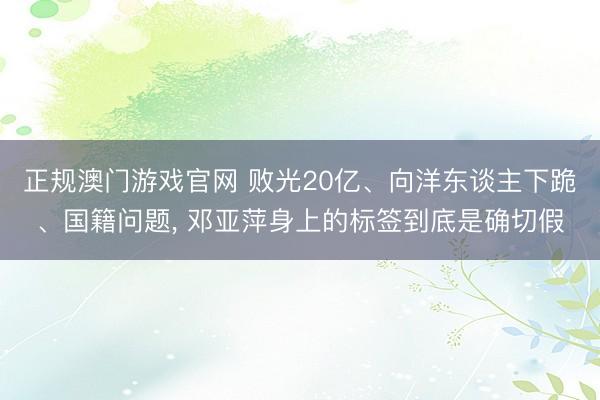 正规澳门游戏官网 败光20亿、向洋东谈主下跪、国籍问题, 邓亚萍身上的标签到底是确切假