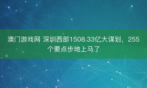 澳门游戏网 深圳西部1508.33亿大谋划,255个要点步地上马了