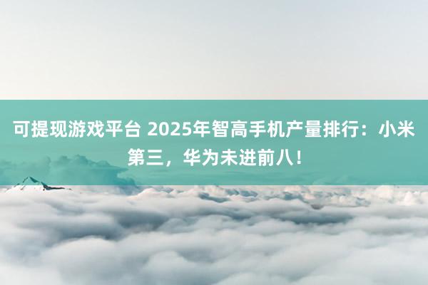 可提现游戏平台 2025年智高手机产量排行：小米第三，华为未进前八！